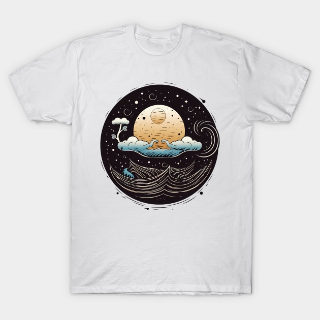 Abstract Moon Among Clouds T-Shirt by Czajnikolandia